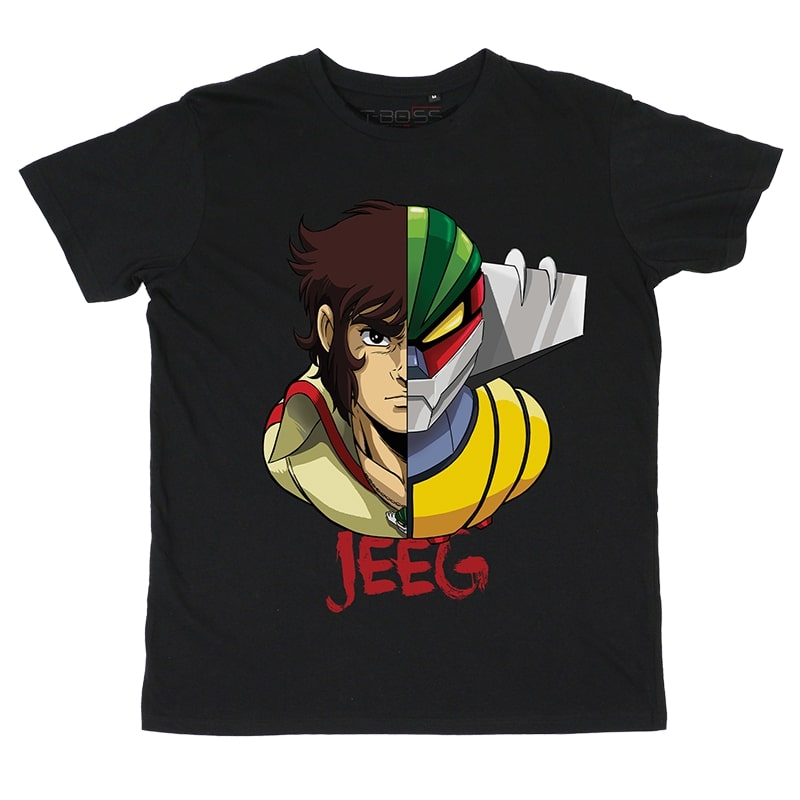 Black T-shirt Hiroshi Jeeg Steel Robot Fan-Art