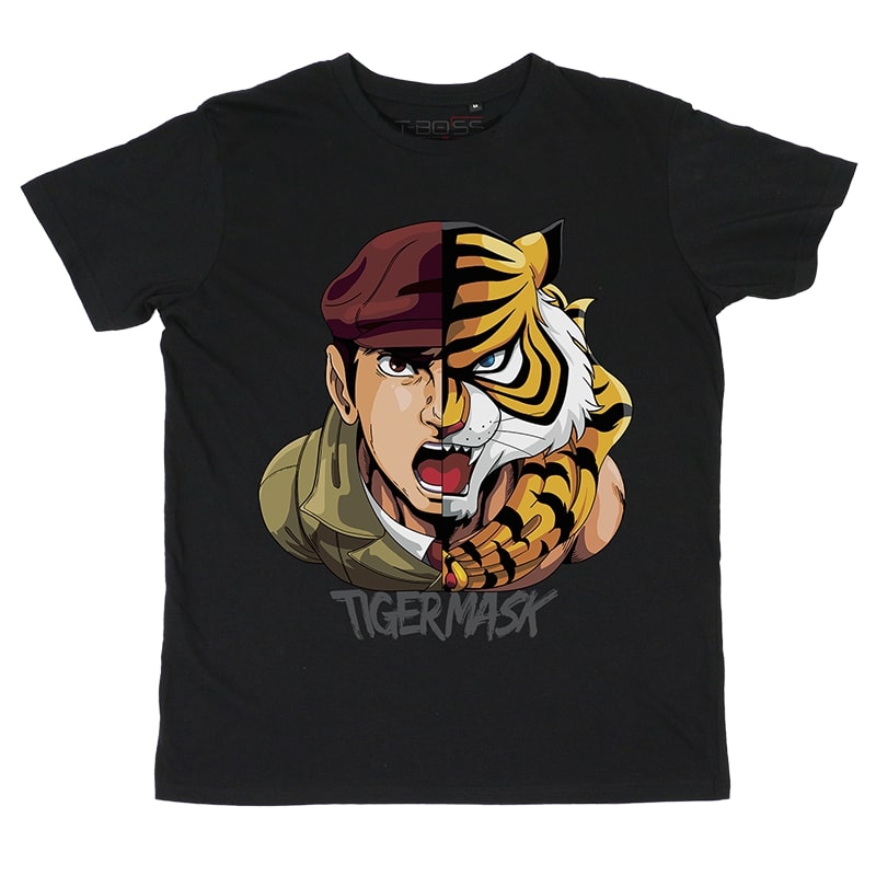 Black T-shirt Men Tiger Tiger Mask Fan-Art