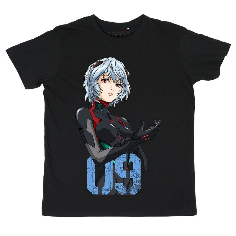 Rei Neon Genesis Evangelion Fan-Art Black T-shirt