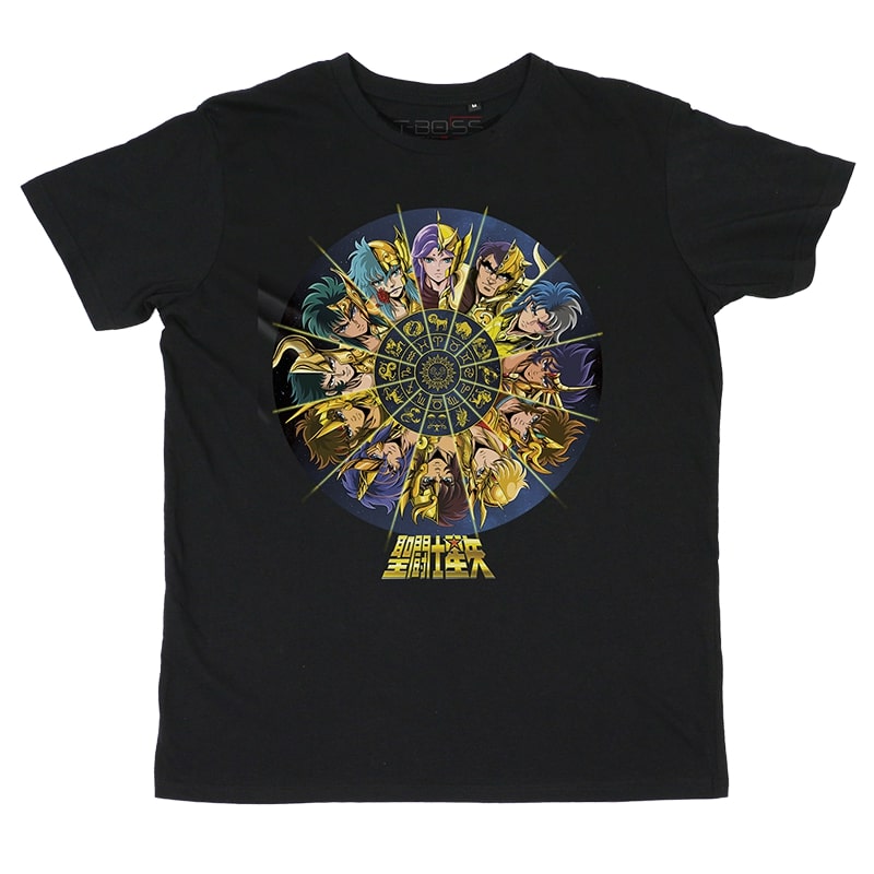 Black T-shirt Golden Knights Knights of the Zodiac Fan-Art