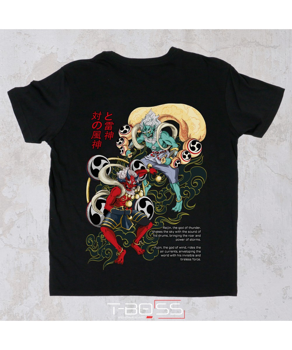 Black T-shirt Fujin Raijin Tasogare